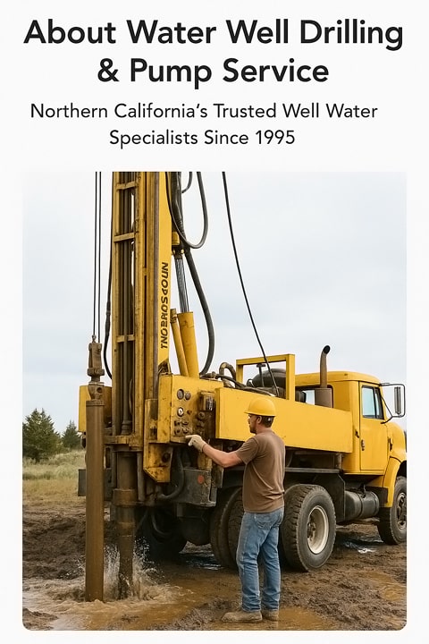 Well drilling truck in action during a well installation at a Northern California property