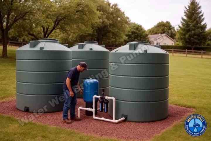 Multiple water storage tanks with pump system for large estate property in Pleasanton, CA