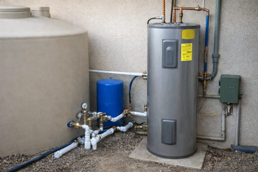 Residential hot water system installation connected to a private well and water storage system at a Saranap property in Walnut Creek