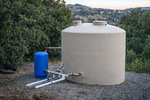 Residential water storage tank installed for private well system in Reliez Valley