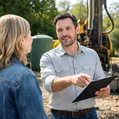 Water well geotechnical engineer discussing project details with a client in Walnut Creek